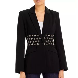 NEW NWT Cinq A Sept Loisa Crystal Embellished Crepe Blazer Jacket In Black
